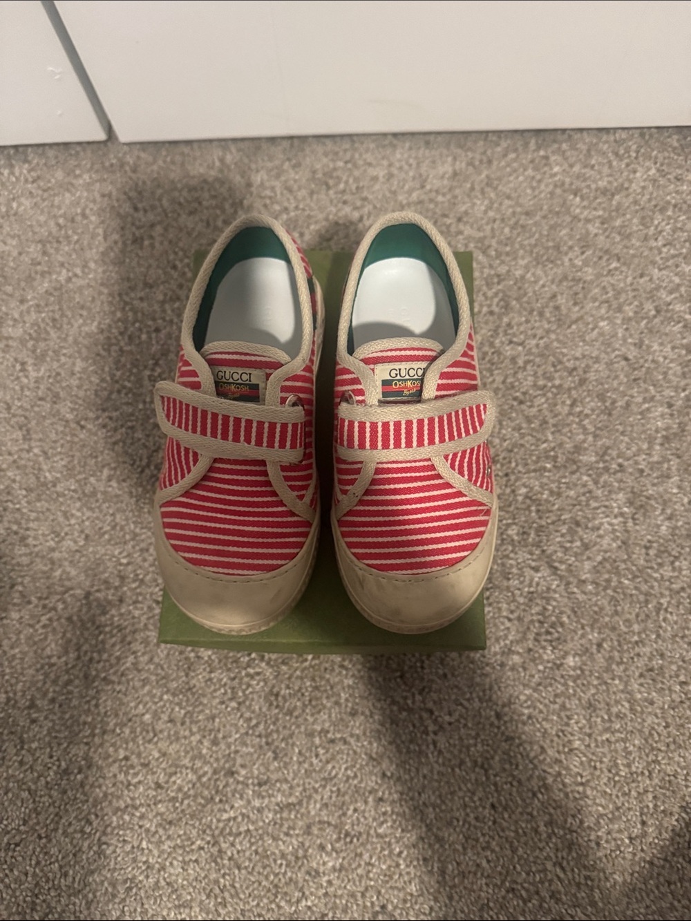 Gucci Kids Red and Cream Striped Velcro Sneakers